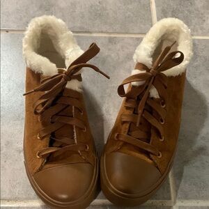 Brown Suede Women's Sneakers with Faux Fur Lining